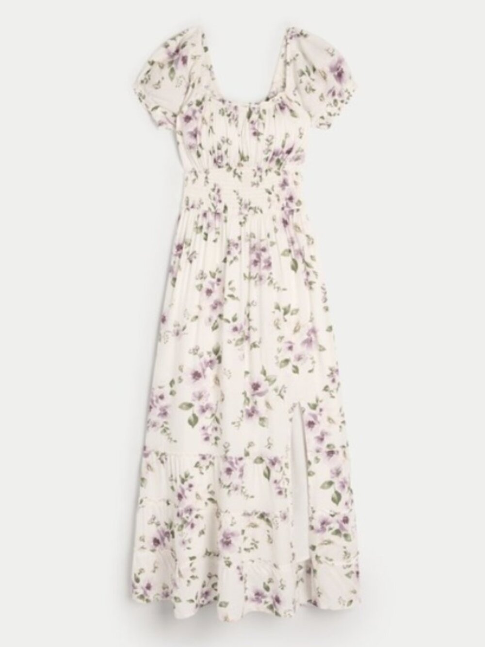 Hollister Saidie Puff-Sleeve Tie-Back Fairycore Midi Dress White Purple Size XL